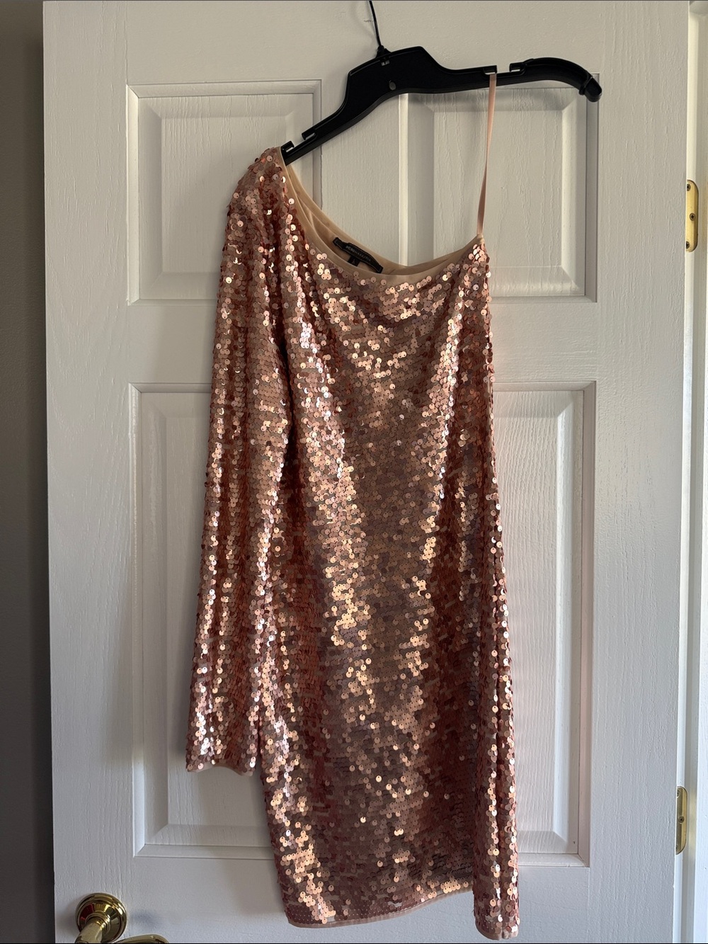 BCBGMaxAzria Rose Gold One-Shoulder Sequin Dress